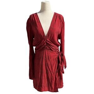 Ellejay Red & Black V-Neck Lightweight Long Sleeve Dress - Size Large